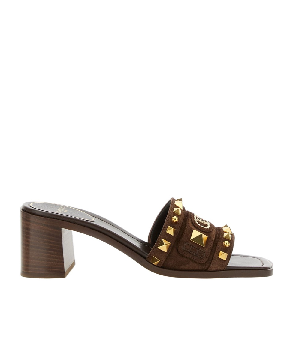 Valentino Square-headed High-heeled Sandals In Brown