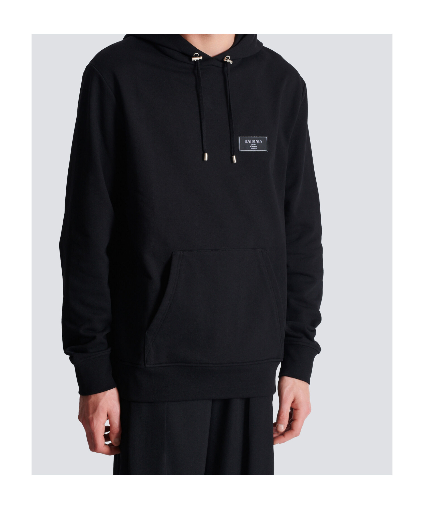 Balmain Logo-patch Cotton Hoodie In Black