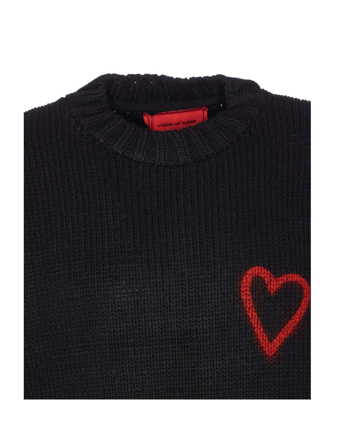 Vision Of Super Relaxed-fit Black Knit Sweatshirt With Heart Motif In Black