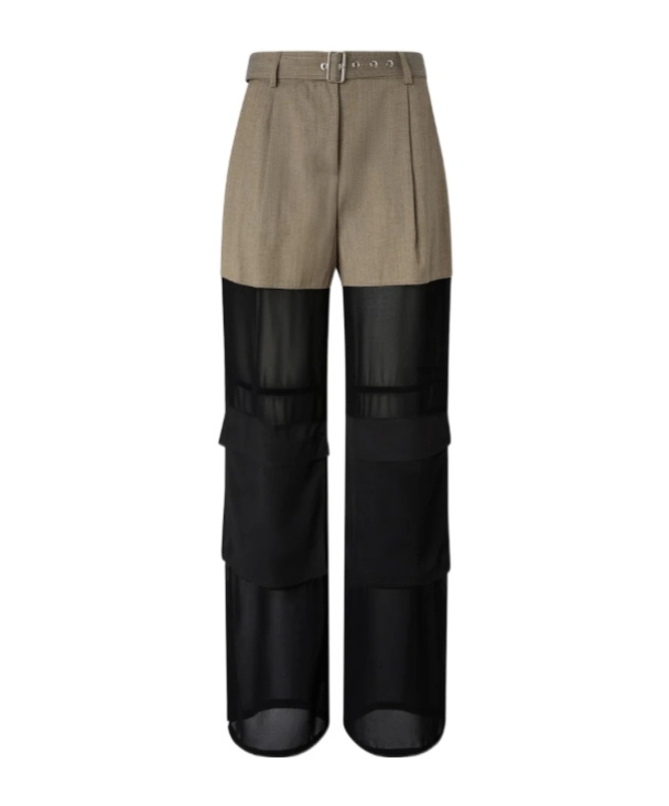Pinko Wide-leg Cargo Trousers With Semi-sheer Georgette In Black
