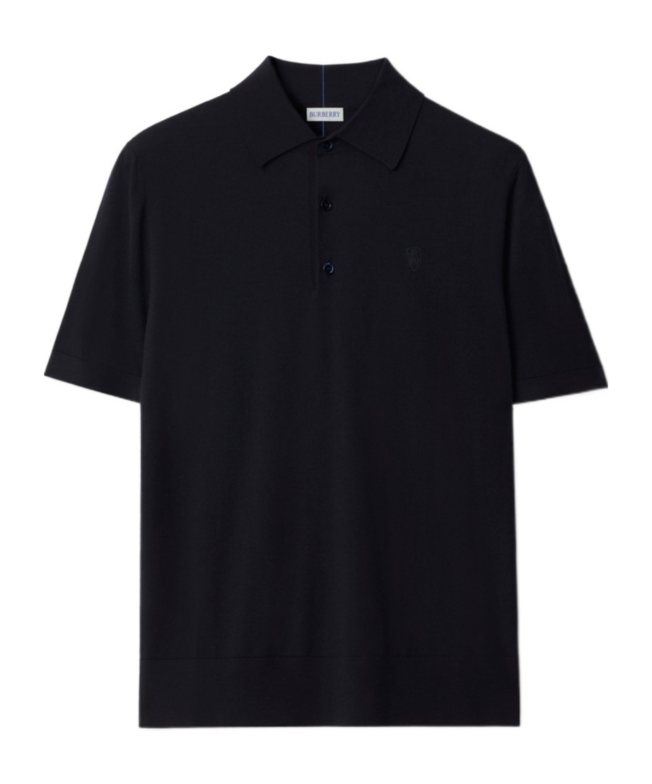 Burberry Logo Embroidered Straight Hem Cotton Polo Shirt In Black