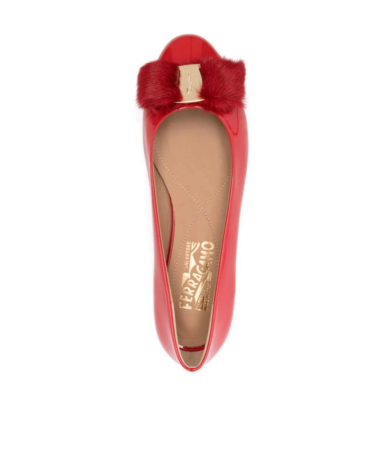 Ferragamo Patent Leather Ballerina Flats Bow Accent In Red
