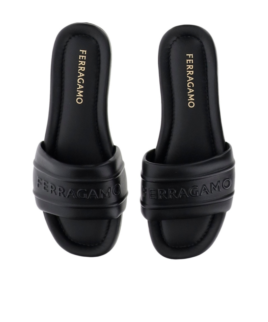 Ferragamo Round Head Slippers In Black