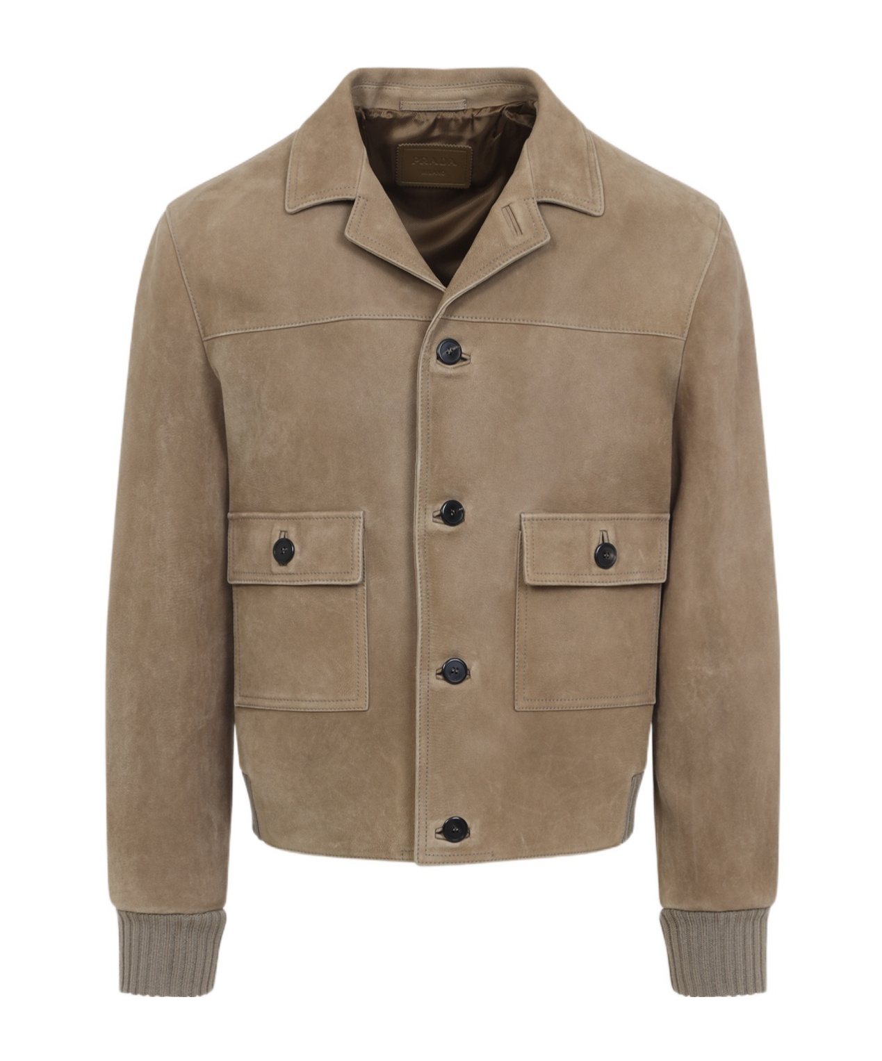 Prada Classic Button-up Lamb Leather Jacket In Brown