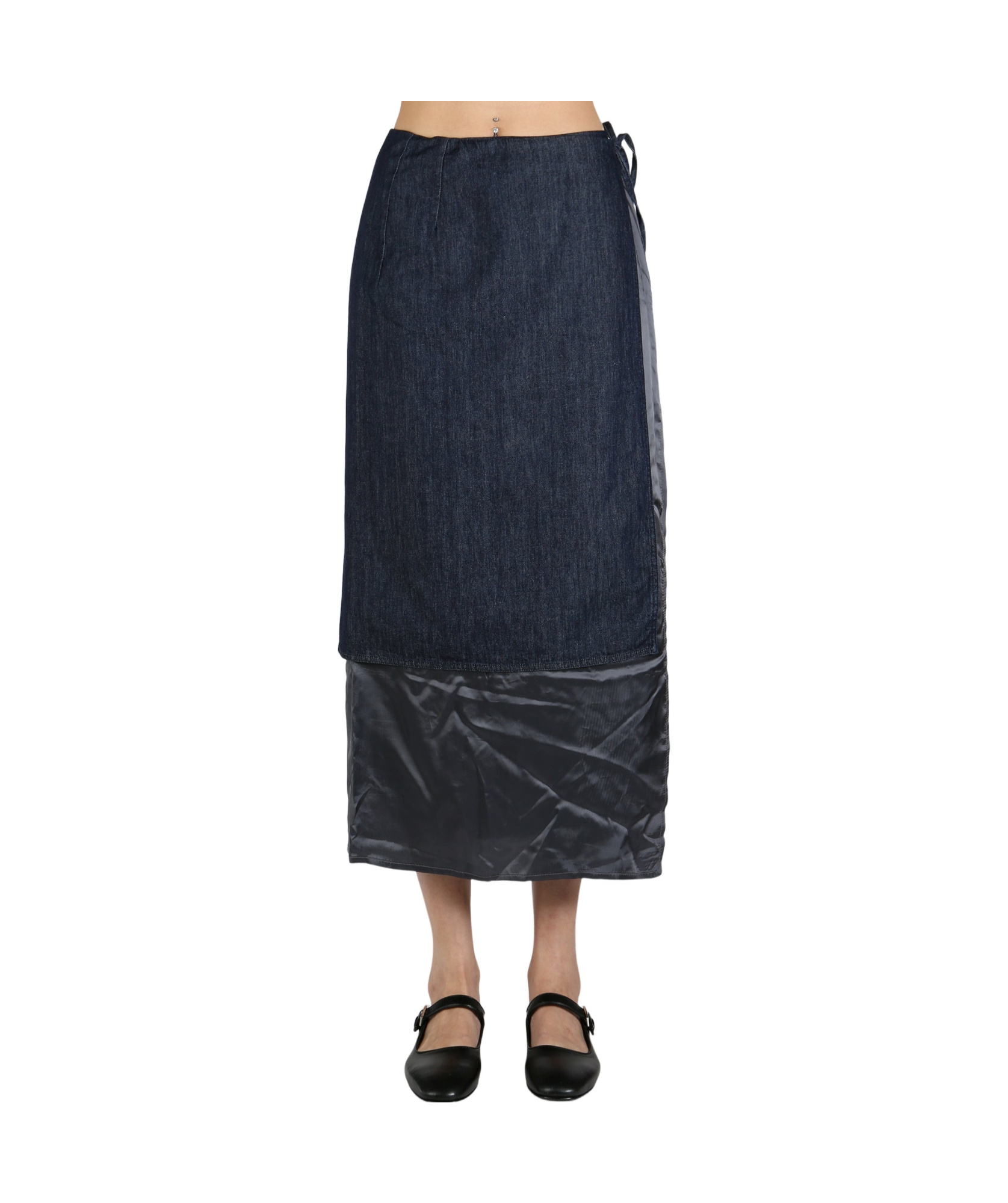 Dries Van Noten Womens Indigo Contrast-lining High-waist Denim-blend Midi Skirt In Indigo