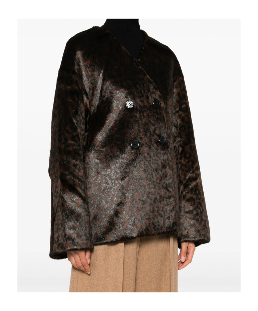 The Frankie Shop Double-breasted Patterned Jacket In Brown