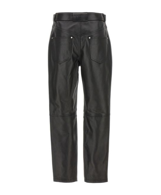 Pinko Nappa Leather Long Trousers With Belt In Black