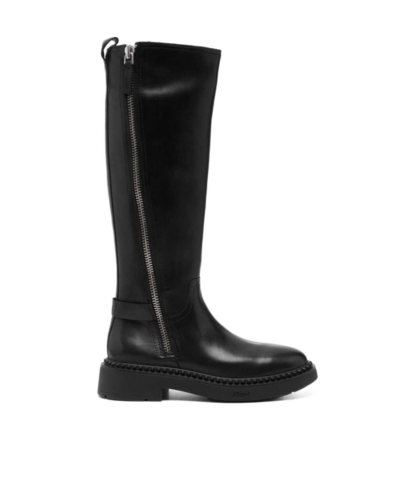 Ash Side Zipper Boots In Black