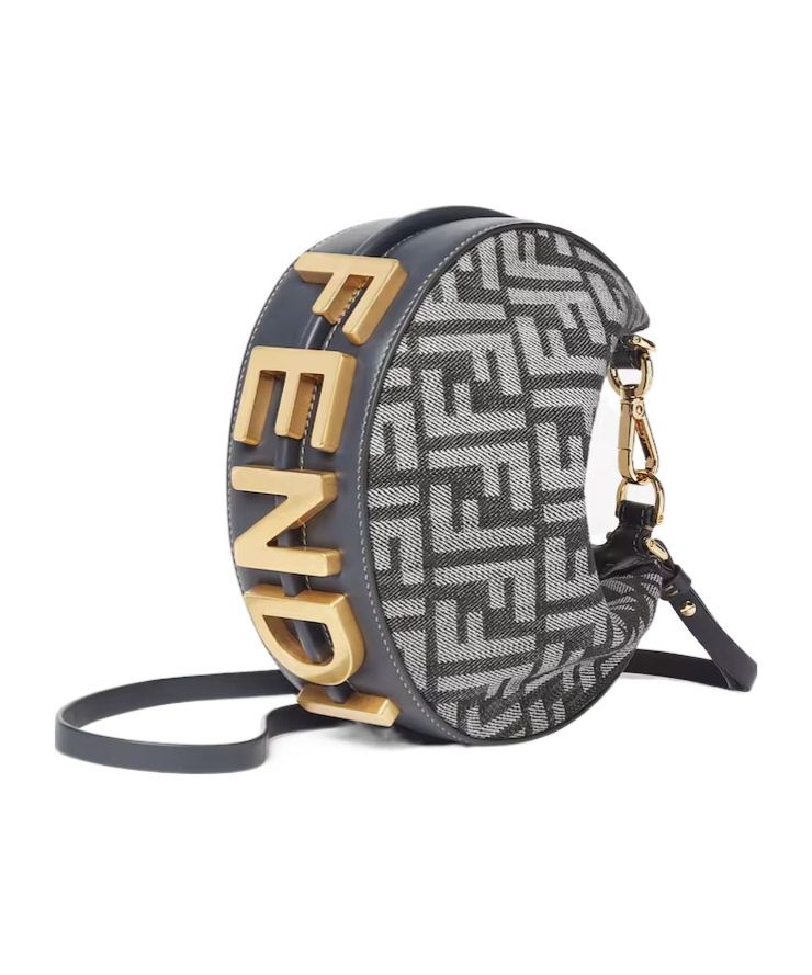 Fendi Women Mini Denim Effect Ff Jacquard Graphy Hobo Bag In Black