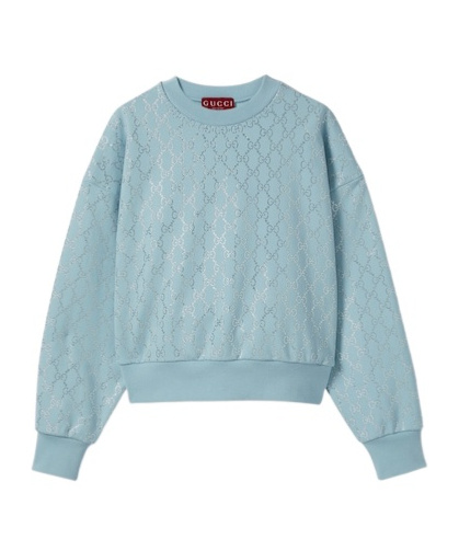 Gucci Cotton Jersey Sweatshirt With Crystals In Blue