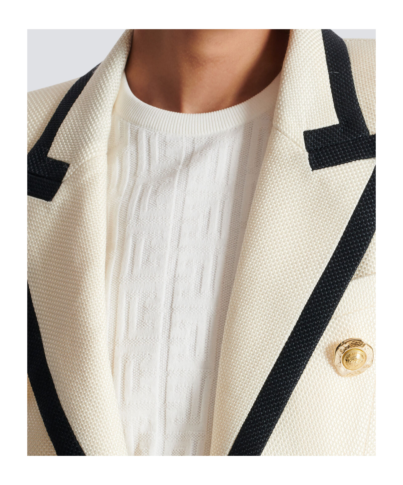 Balmain One Button Fitted Natte Jacket Clothing In White
