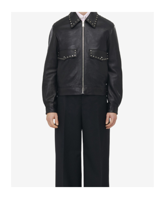 Alexander Mcqueen Studded Leather Aviator Jacket In Black