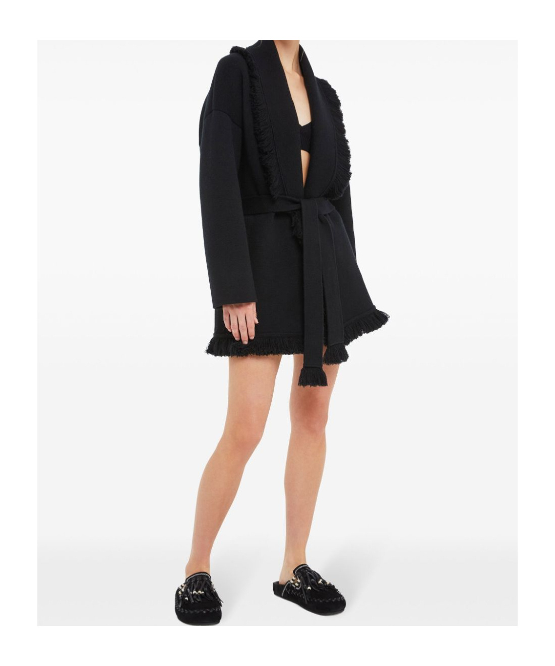 Alanui Fringed-edge Cashmere-blend Cardigan In Black