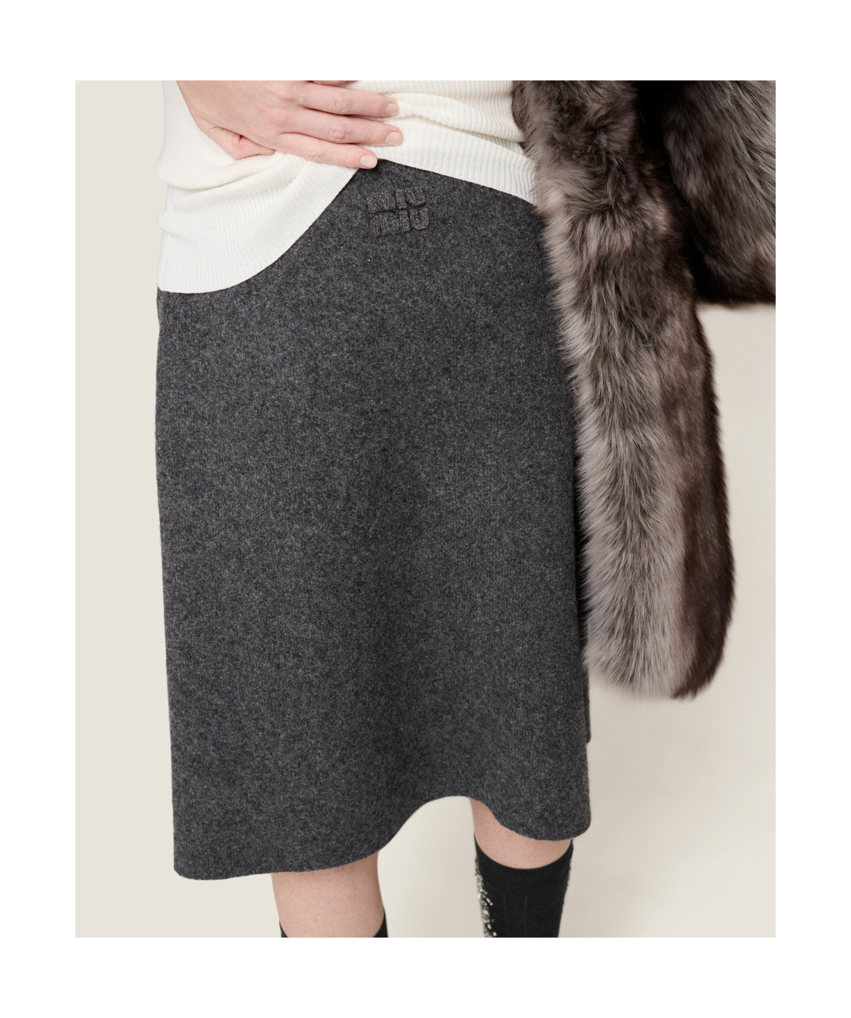 Miu Miu Shetland Wool Skirt In Gray