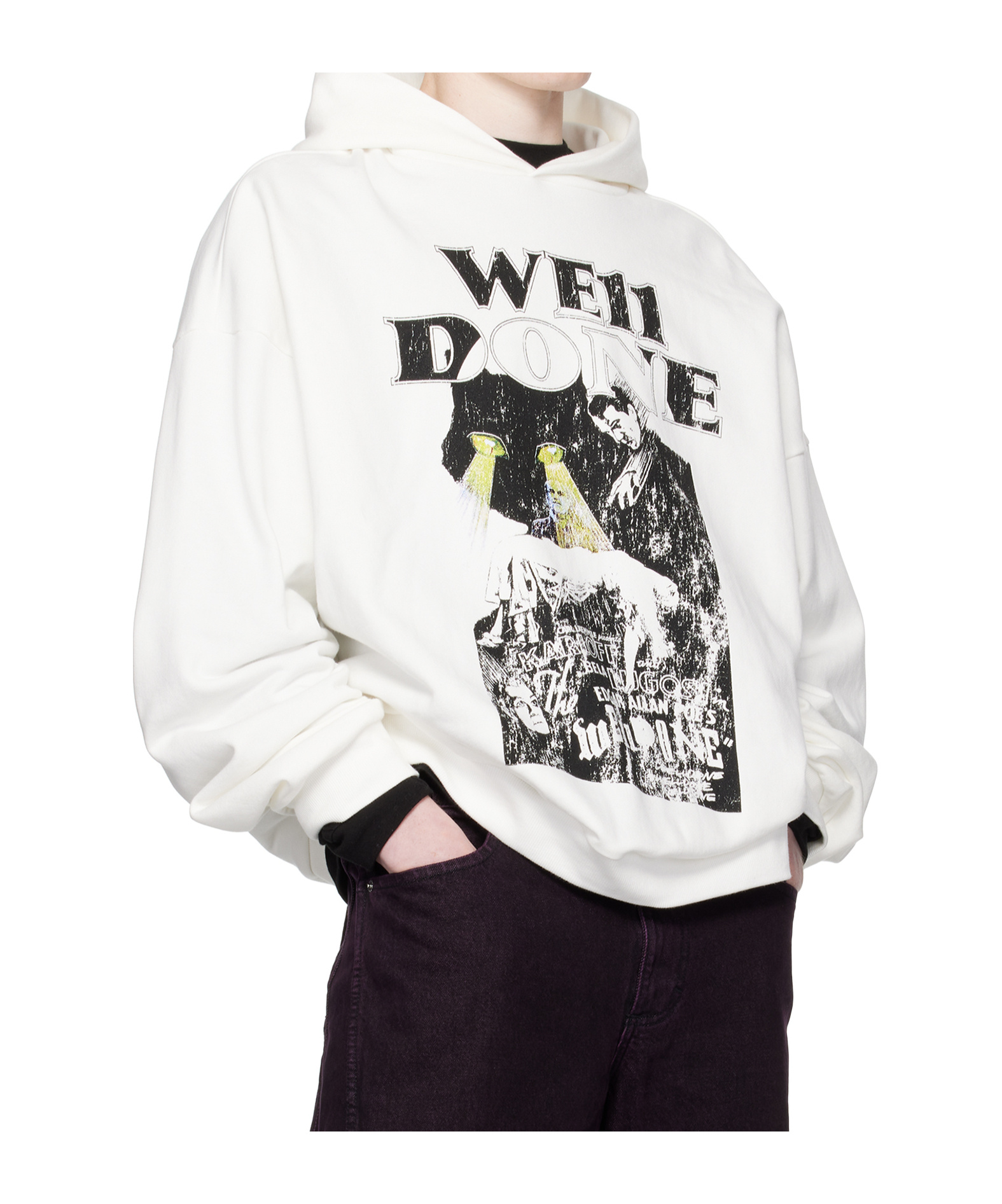 We11 Done White Black Cat Poster Hoodie In White