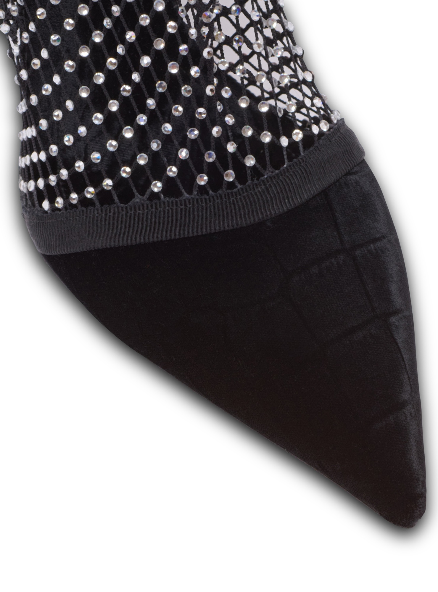 Balmain Mesh Heeled Ankle Boots With Velvet And Rhinestones In Black