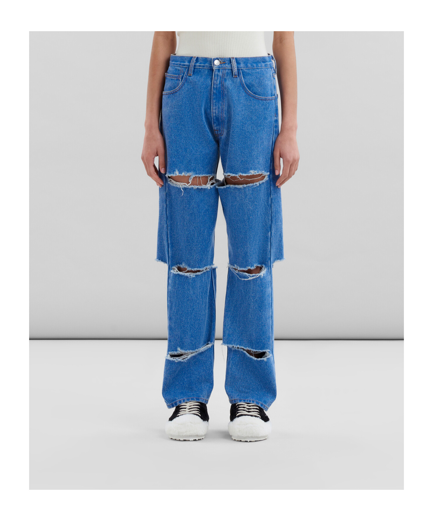 Marni Cur-out Cotton Jeans In Blue