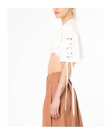 Pinko Lace-up Cropped T-shirt In White