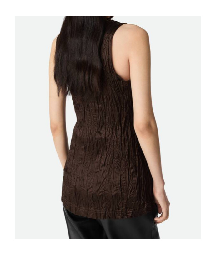 Bottega Veneta Viscose Satin Crushed Tank Top In Ebony