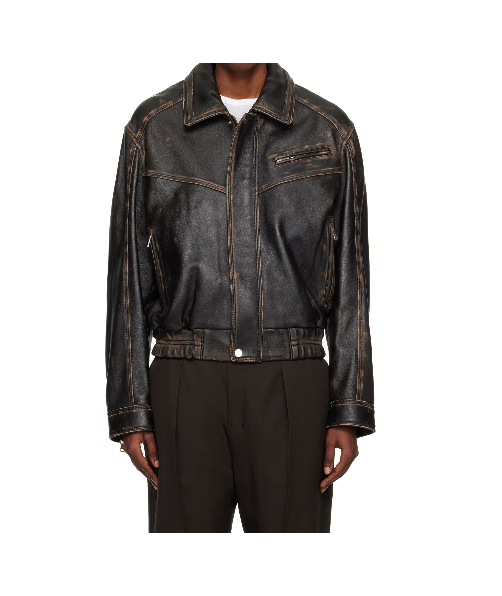 Nour Hammour Long-sleeved Leather Jacket In Brown