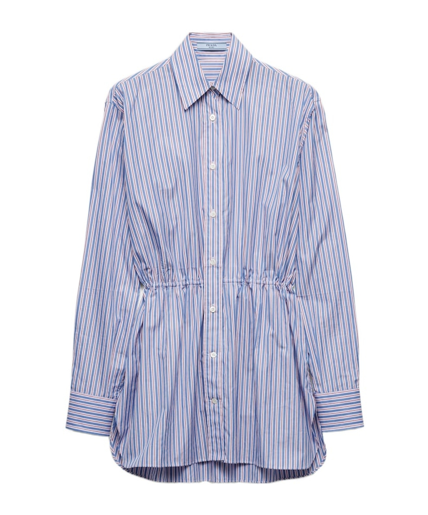 Prada Gestreiftes Hemd Aus Popeline In Blue