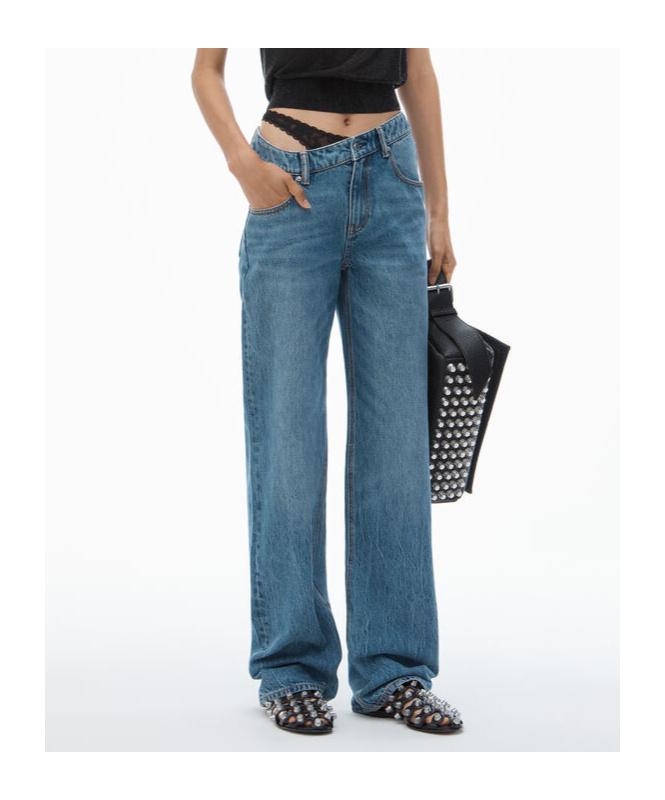 ALEXANDER WANG ASYMMETRICAL WAISTBAND LACE JEANS