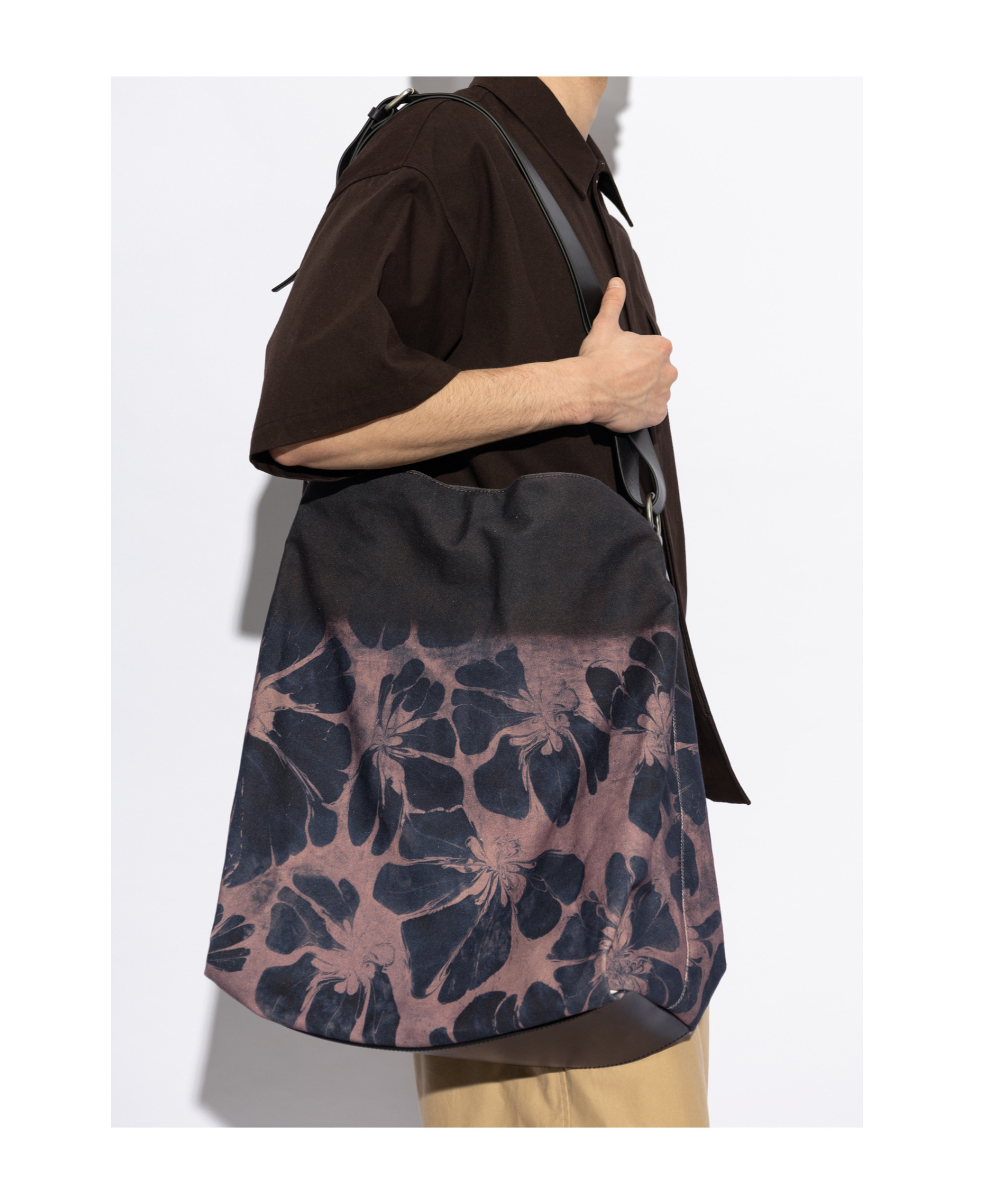 Dries Van Noten Mens Rust Floral-print Cotton Shoulder Bag In Black