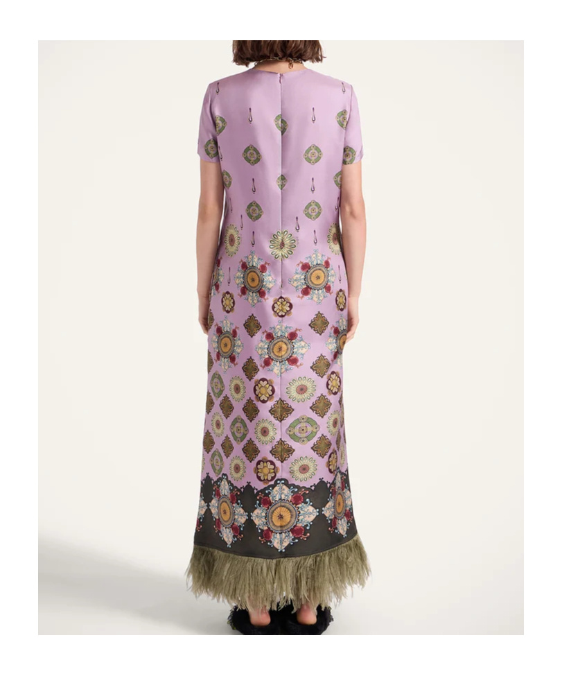 La Doublej Swing Feather-trimmed Maxi Dress In Pink