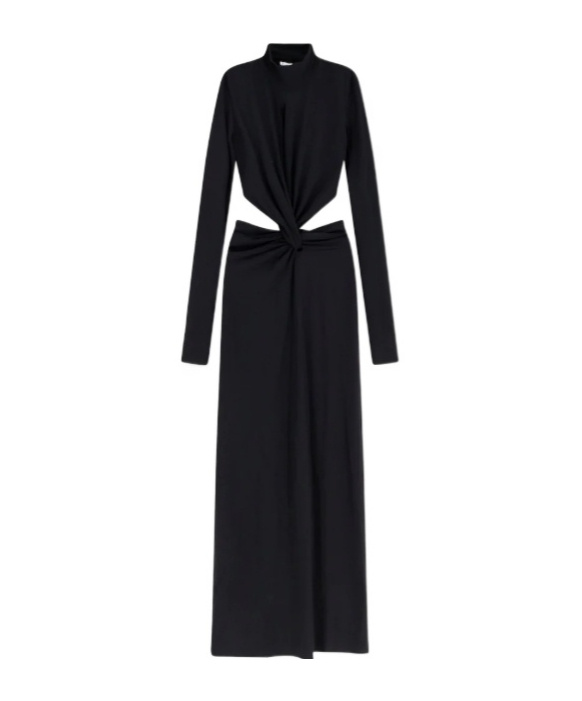 Amazuìn Lara Plunge Long-sleeve Dress In Black