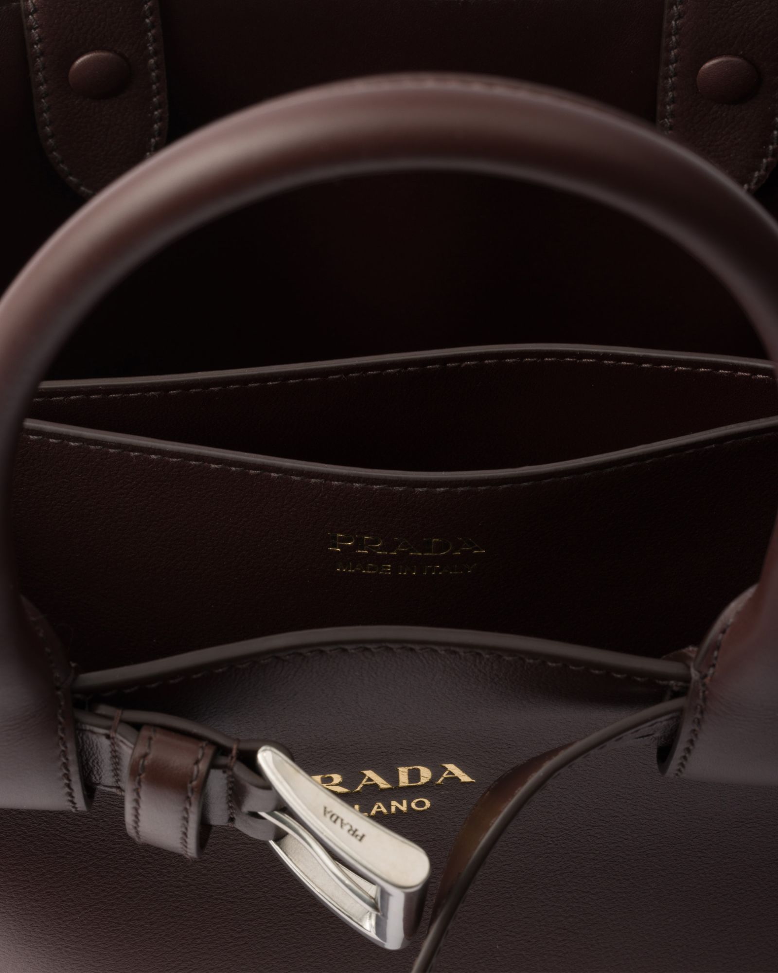 Prada Buckle Small Leather Handbag With Belt In Black
