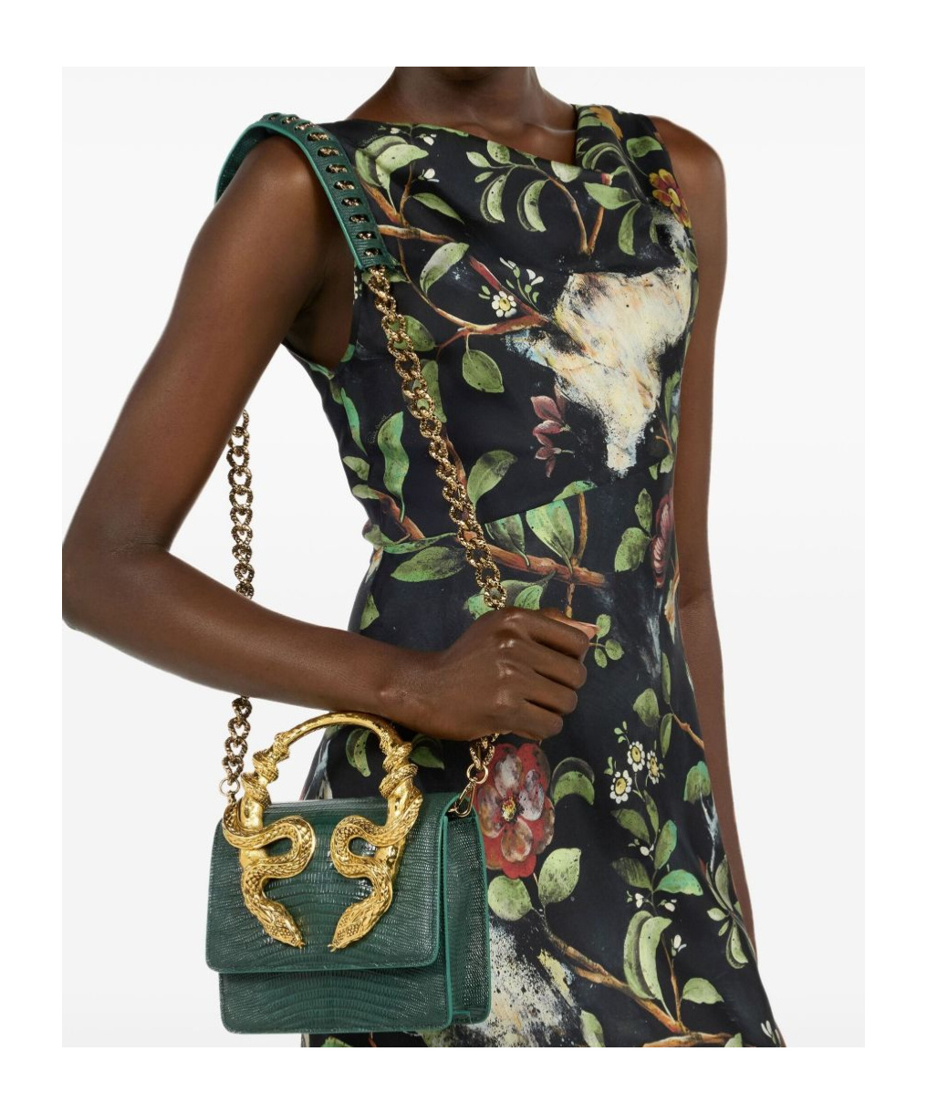 Roberto Cavalli Chain Strap Shoulder Bag With Snake Handle In Green