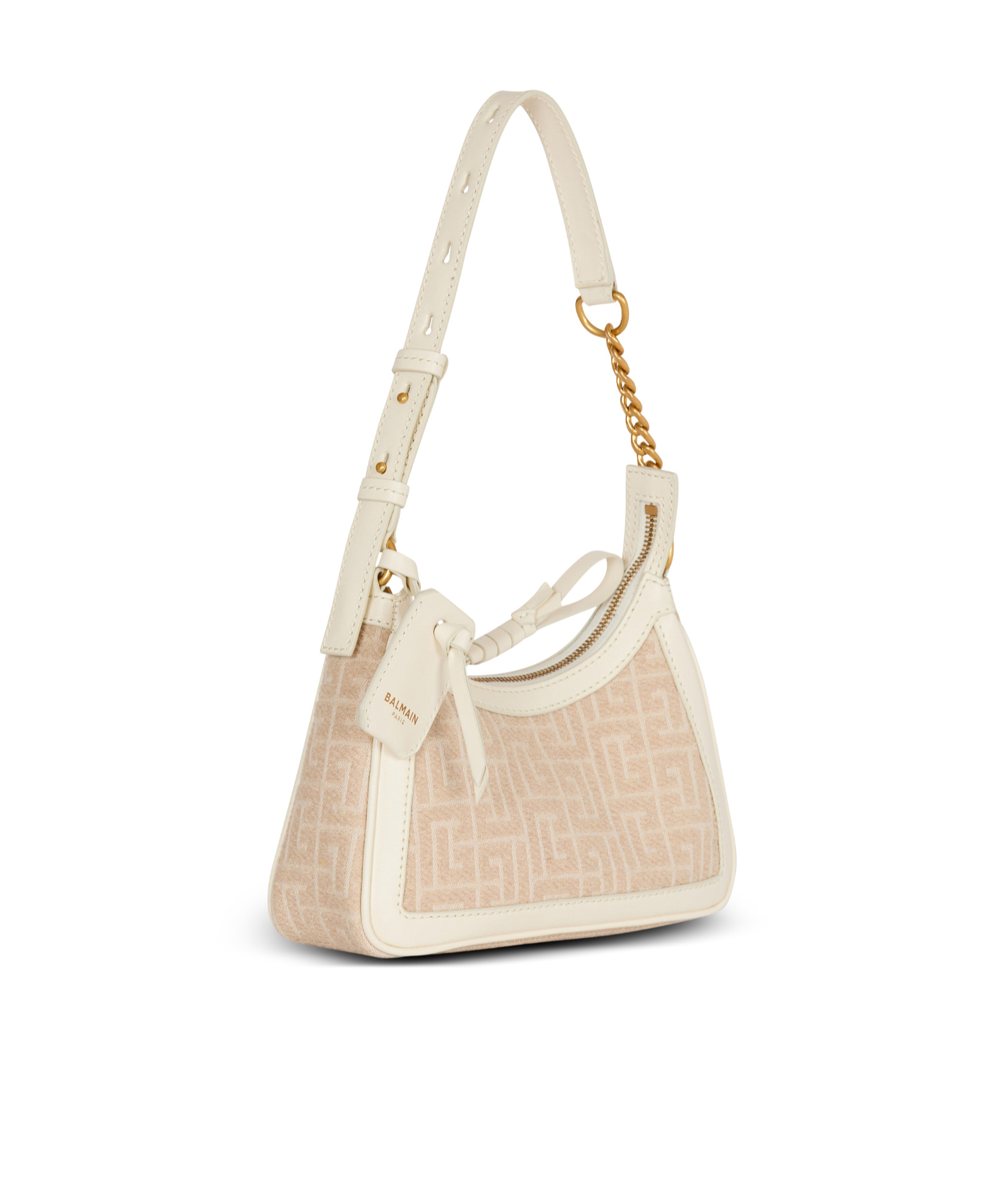 Balmain B-army Shoulder Bag In Monogrammed Jacquard Canvas And Leather