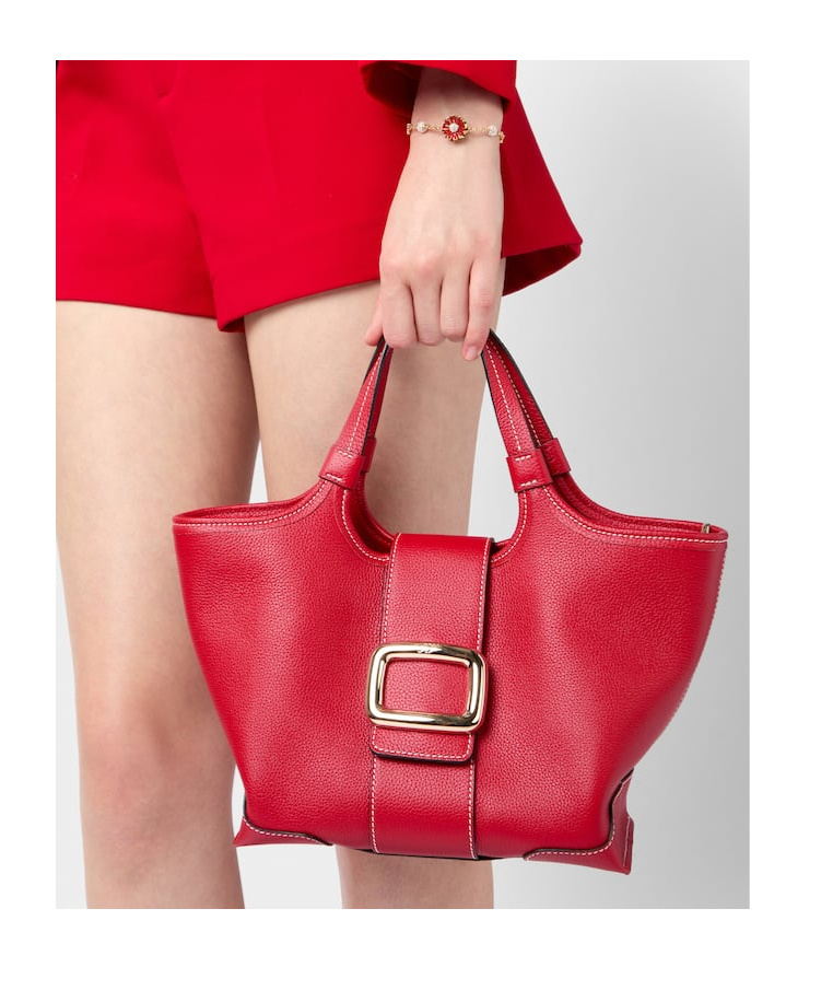 Roger Vivier Viv' Choc Mini Shopping Bag In Leather In Red