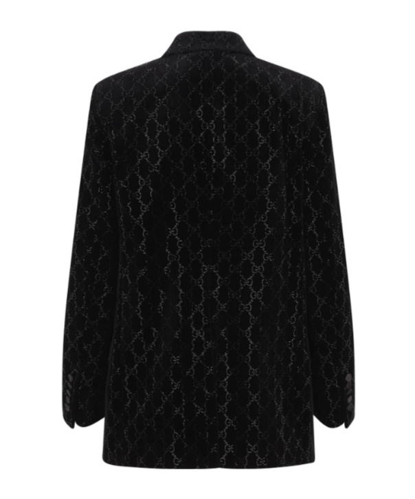 Gucci Double-breasted Velvet Coat Featuring Embroidery In Black