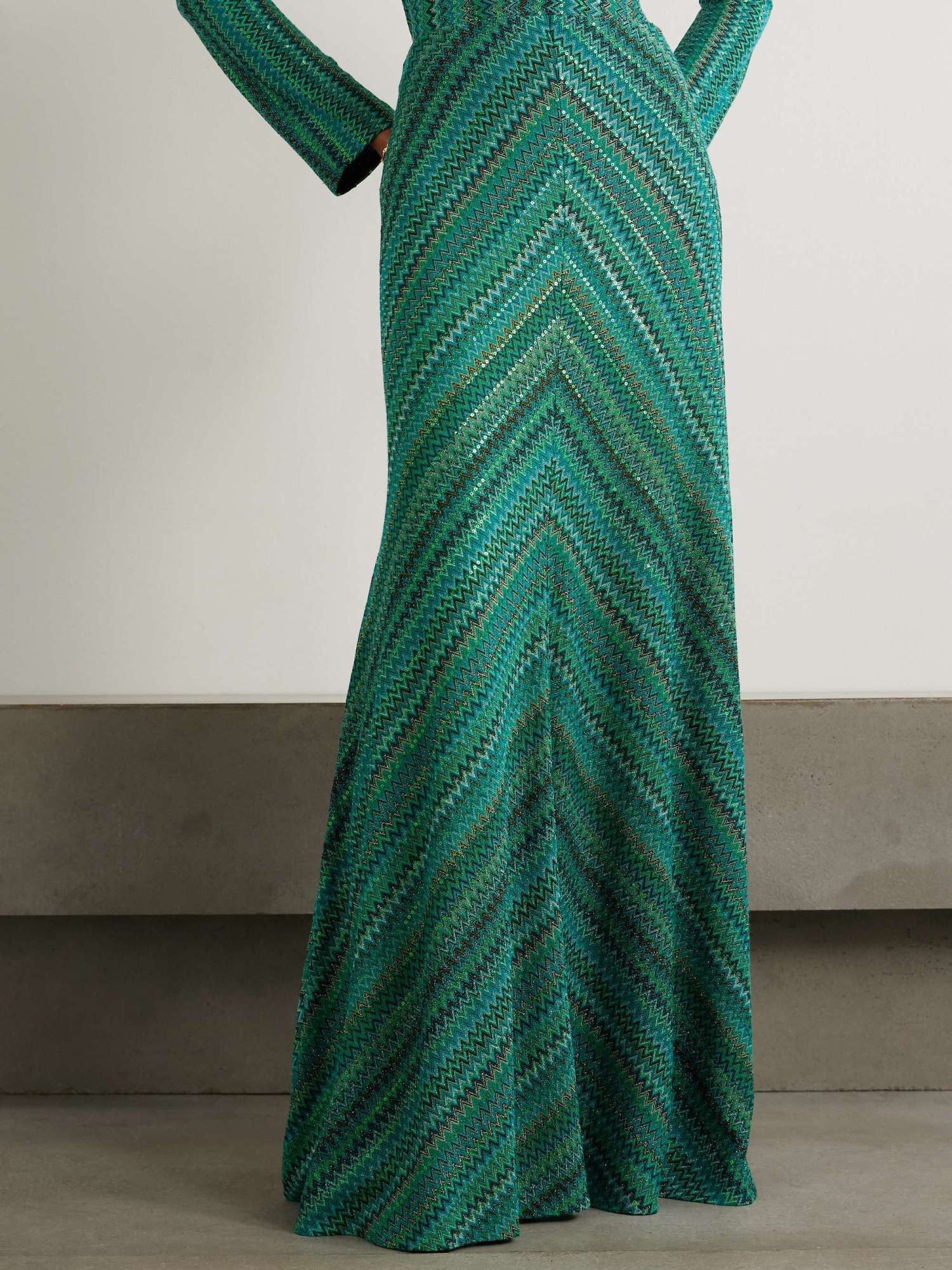 MISSONI SEQUINED STRIPED METALLIC CROCHET-KNIT MAXI SKIRT