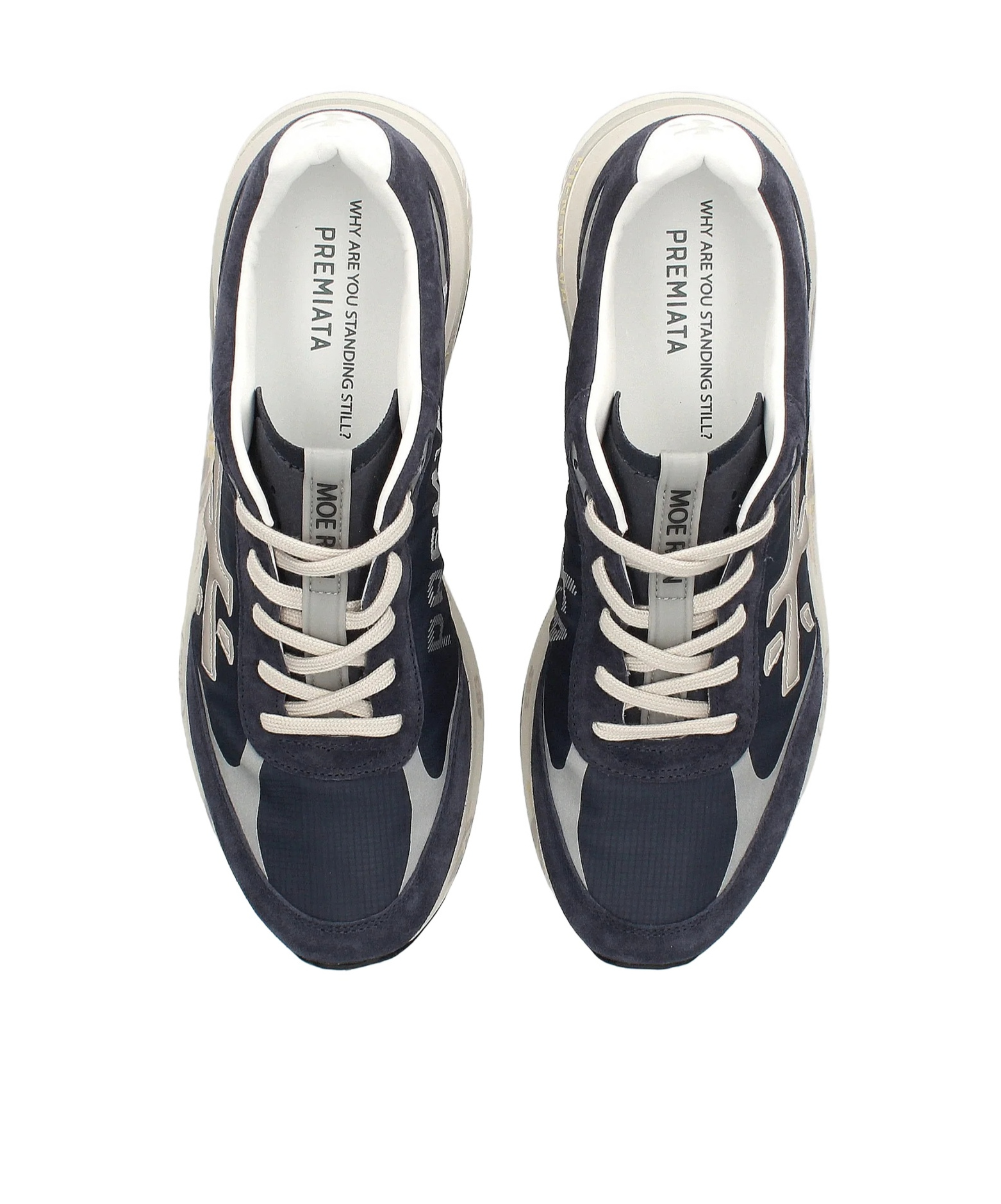 Premiata Blue Suede And Technical Fabric Sneakers With Embossed Logo