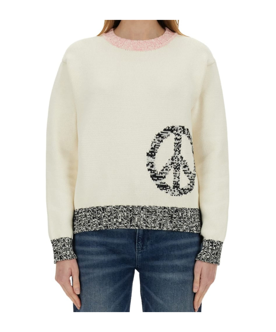 Moschino Relaxed Fit Sweater With Unique Inlay Pattern In White