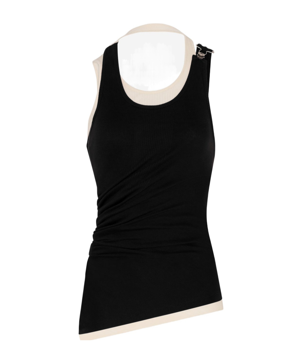 Shop Jean Paul Gaultier The Black Draped Double Tank Top In Blackecru