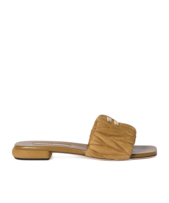 Miu Miu Matelassé Suede Slides