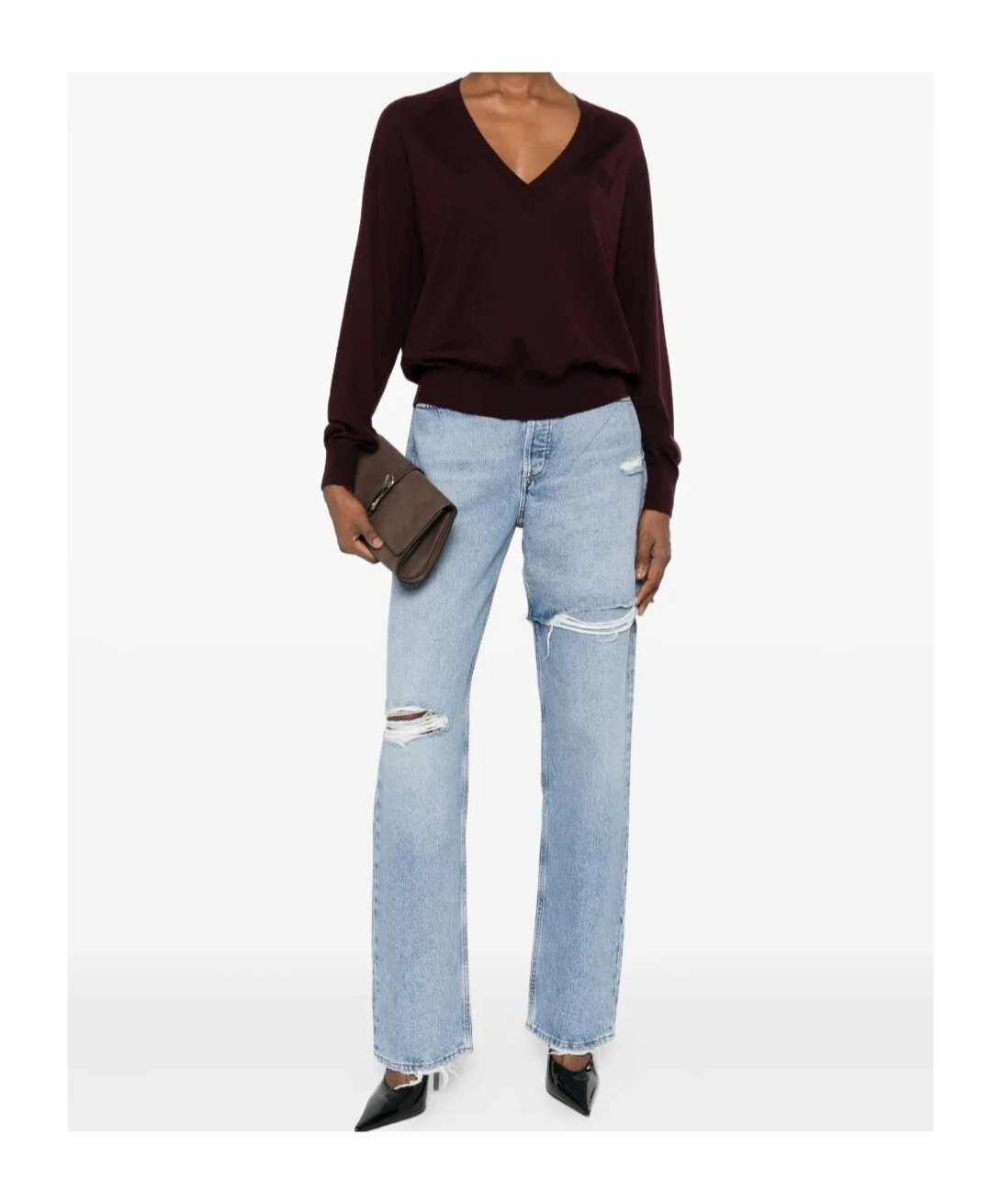 Elisabetta Franchi Wool Blend Tricot V-neck Sweater In Red