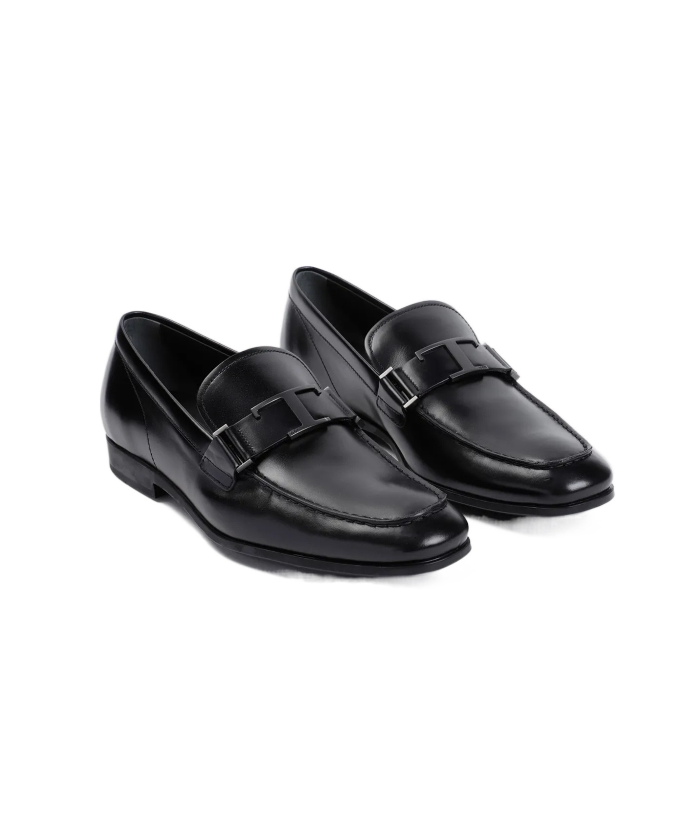 Tod's Double T Buckle Loafers In Brushed Leather In Black