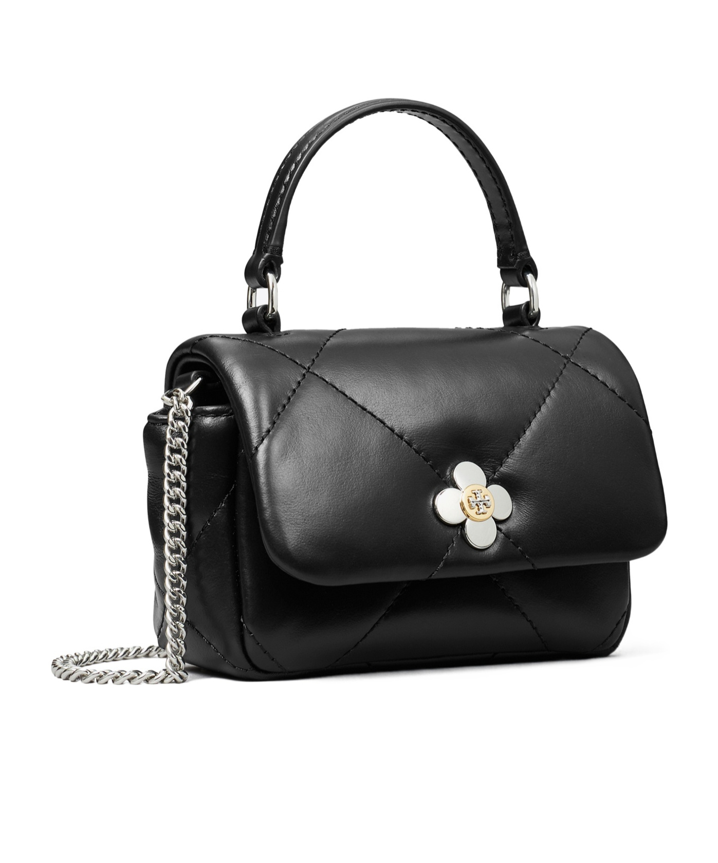 Tory Burch Kira Diamond-shaped Quilted Four-leaf Clover Mini Shoulder Bag In Black