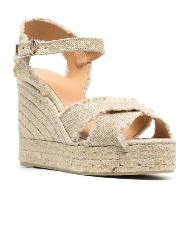 Castaã±er Crossed Open-toed Wedges In Brown