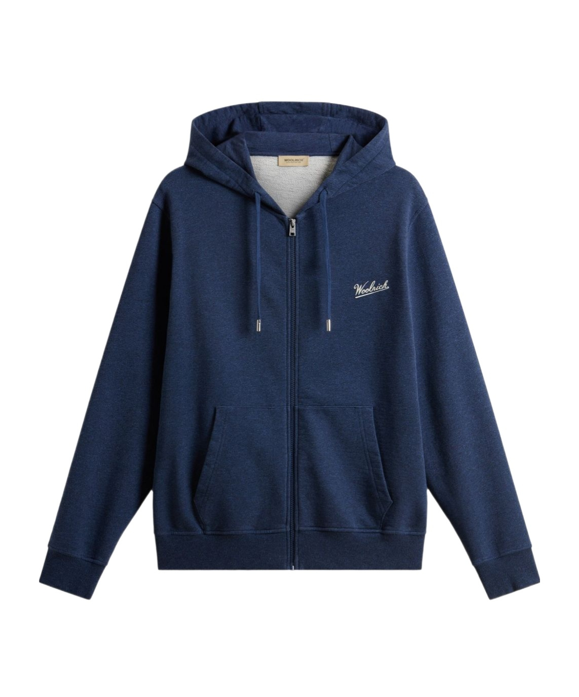 Woolrich Cotton Zip-up Hoodie With Adjustable Drawstring And Front Pockets In Blue