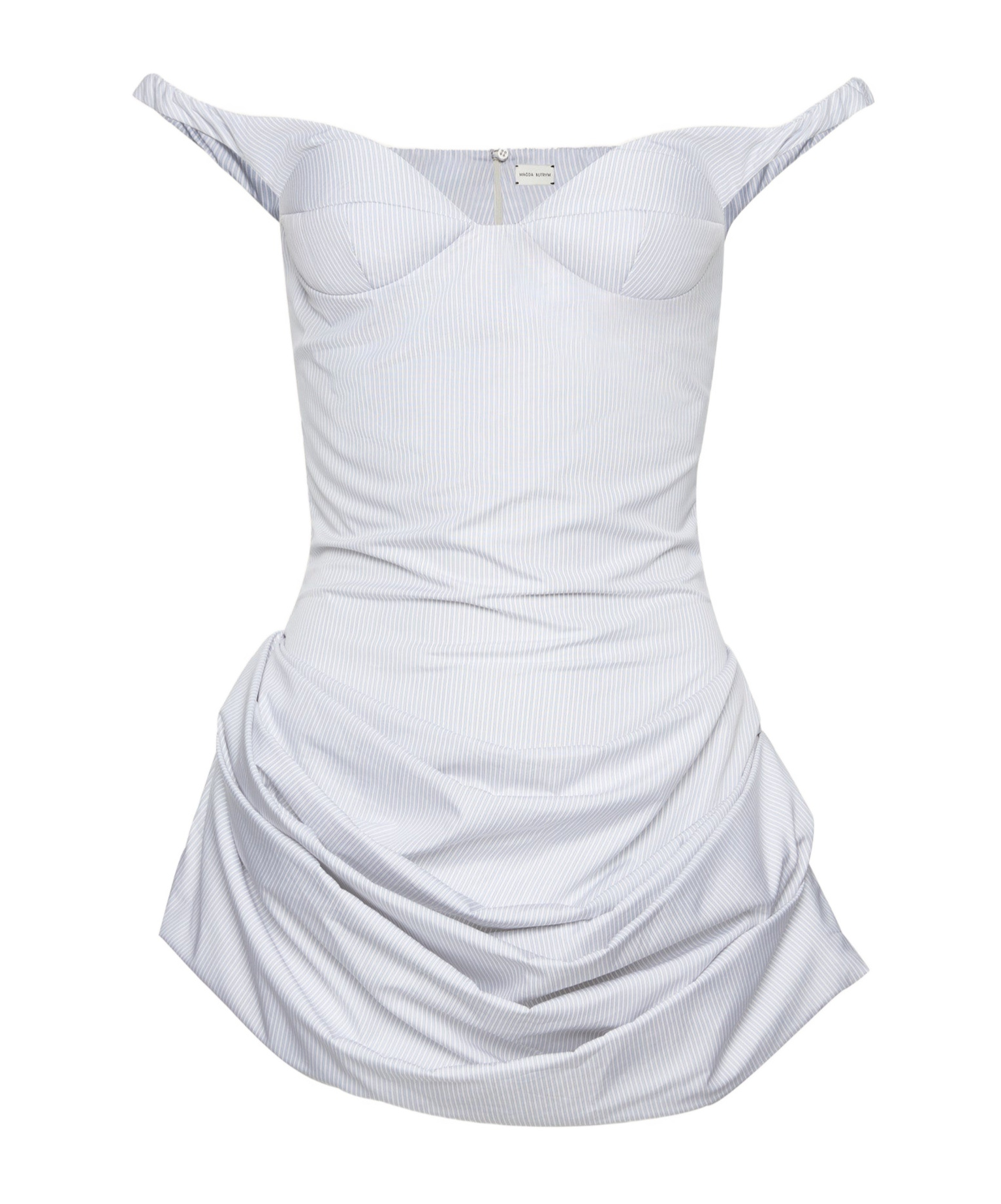 Magda Butrym Striped Draped Cotton Poplin Bustier Dress In Grey