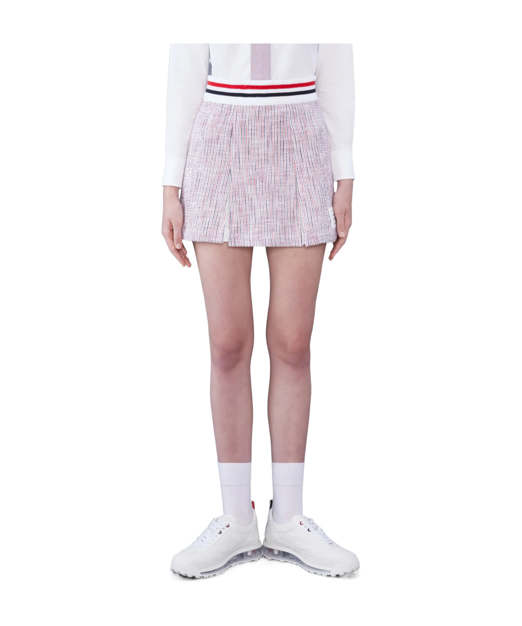 Thom Browne Tweed Seersucker Pleated Skirt In White