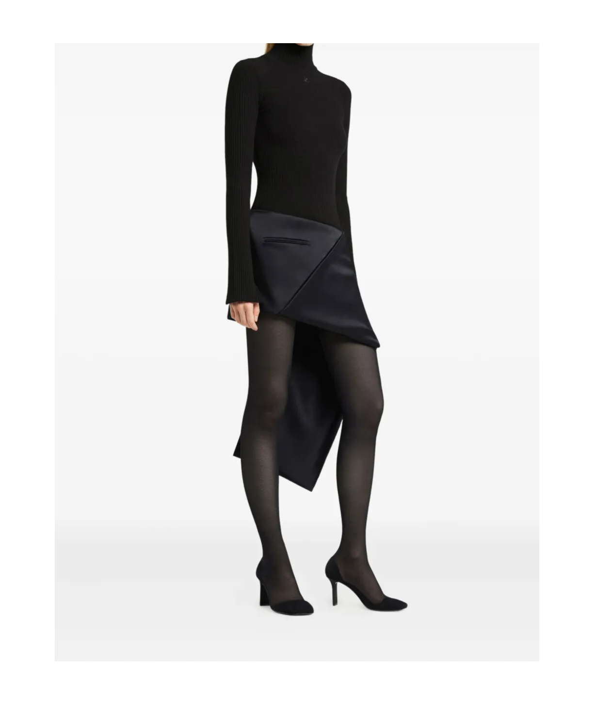 Courrèges Fitted Long Sleeve Ribbed Bodysuit In Black