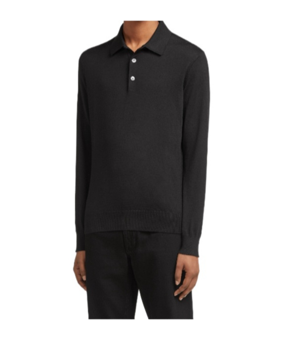 Zegna Cashseta Essential Long Sleeve Regular Fit Polo Shirt In Black