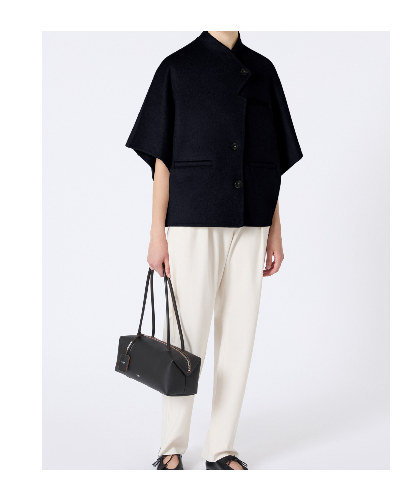 Max Mara Long Cropped Cape In Cashmere Drap In Blue