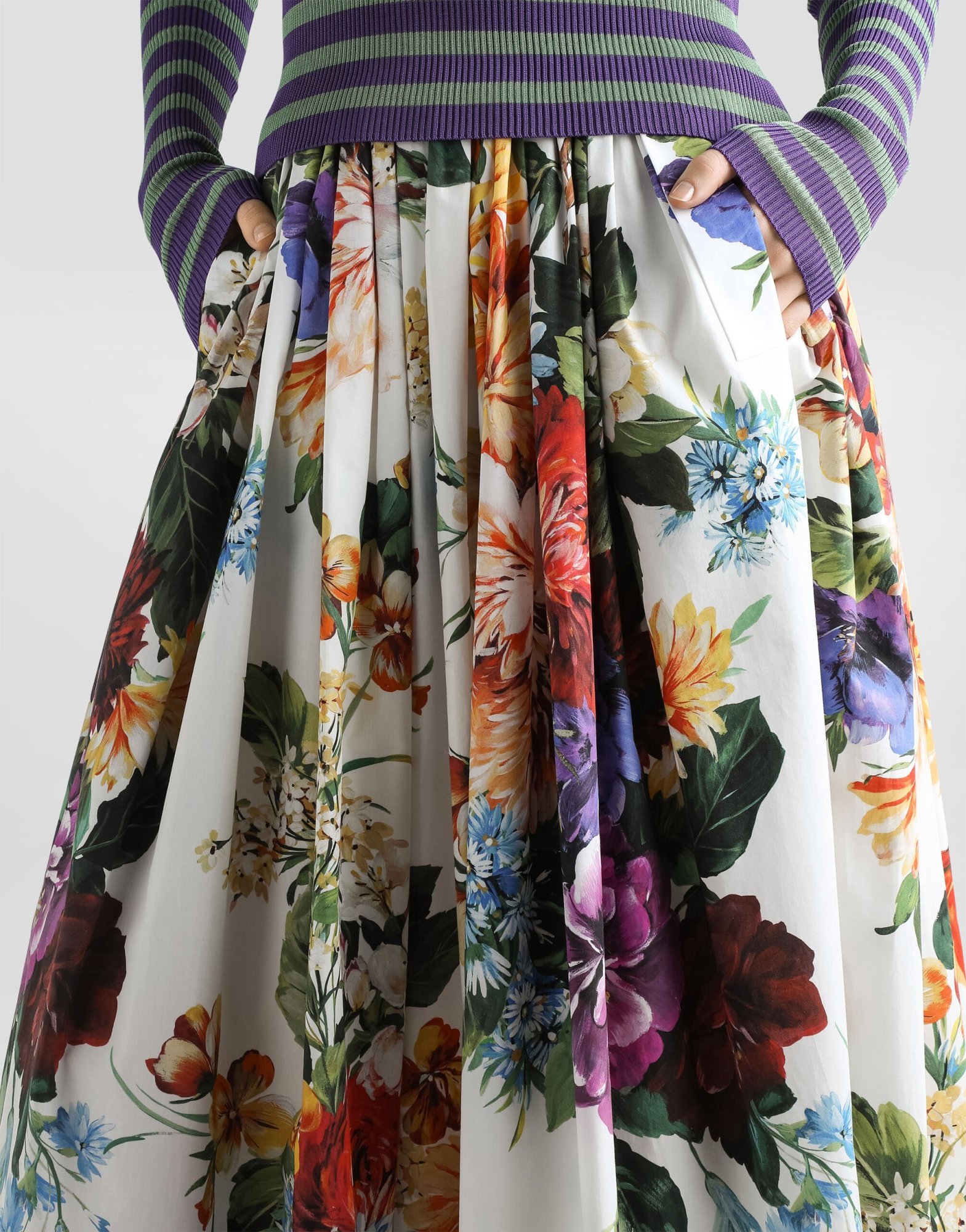 Dolce & Gabbana High-waisted Skirt With A Floral Bouquet Print In Multi